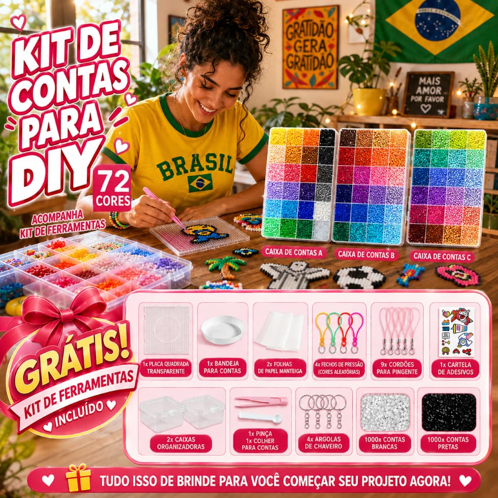 Kit Completo Perler Beads 72 Cores DIY com 30.000 Peças, Caixa e Ferramentas