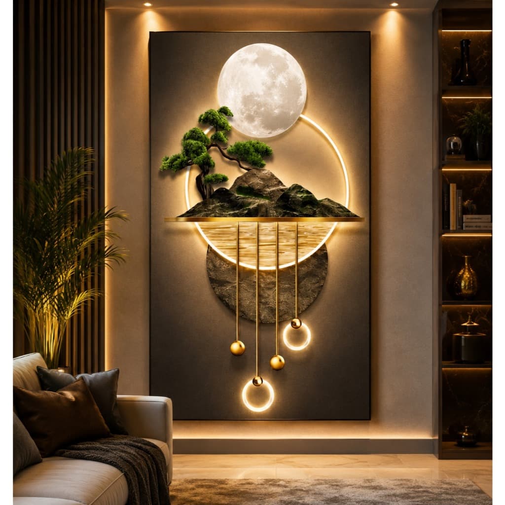 Quadro Decorativo Montanhas e Bonsai 1 Peça Arte Moderna efeito 3d (sem led) NÃO É LUMINÁRIA