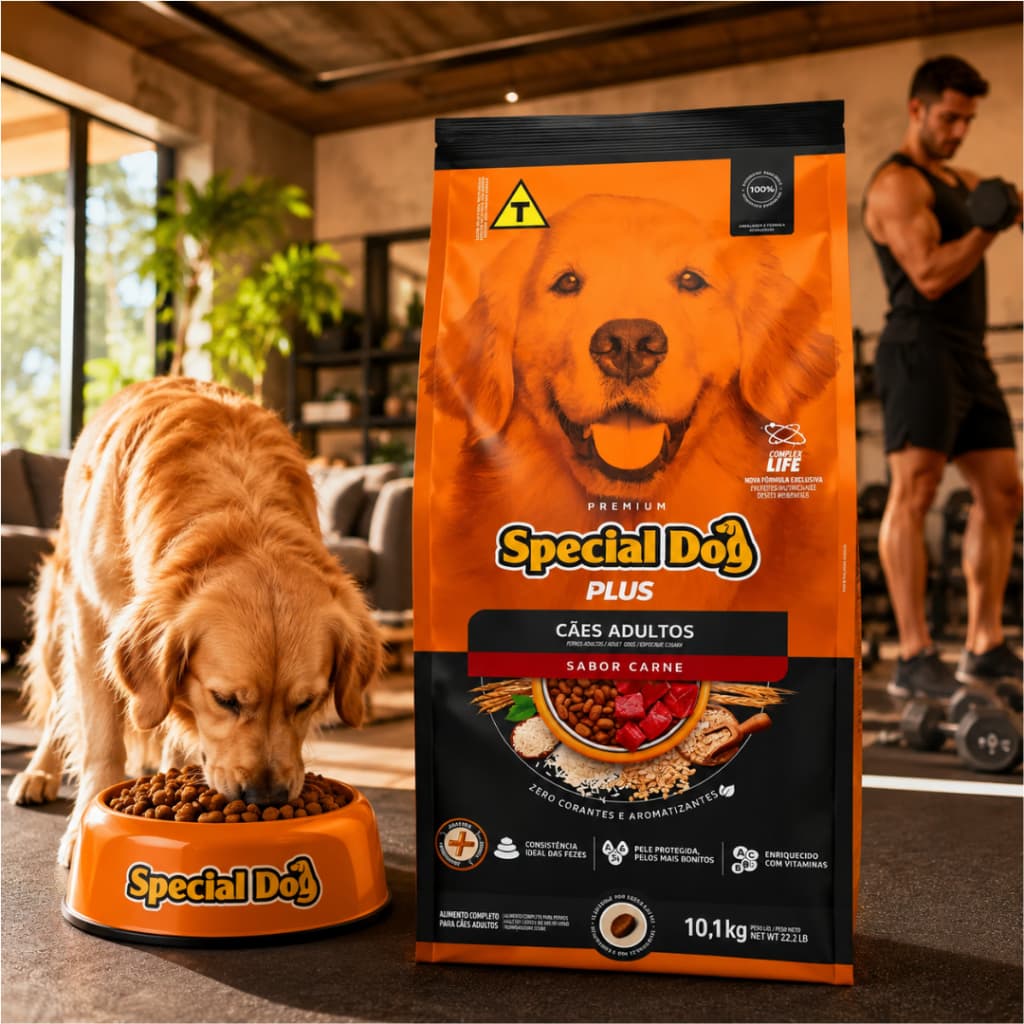 Ração para Cachorro Adulto Carne Plus 10,1kg Pelagem Brilhante e Vitaminas - Envio Imediato