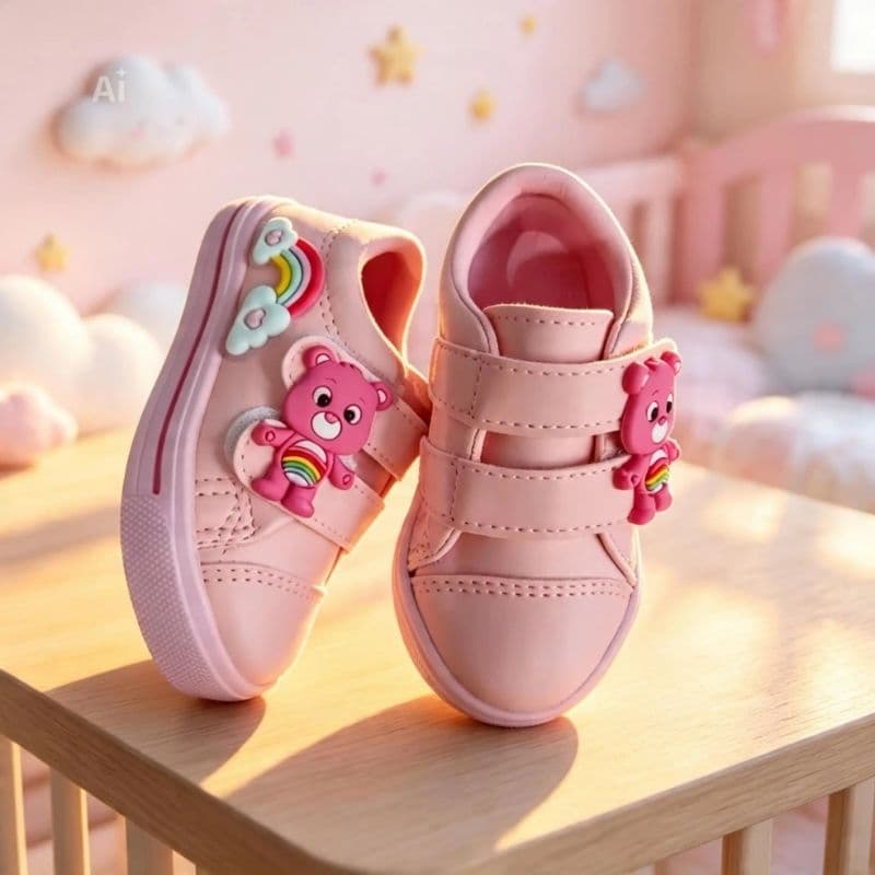 Tênis Infantil feminino ursinho Menina Casual Escolar Velcro Confortável Leve