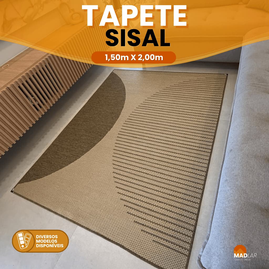 Tapete Sisal Sisllê Lancer 150x200 cm Antiderrapante com Cantoneira Aço Cromado Sala Quarto Escritório