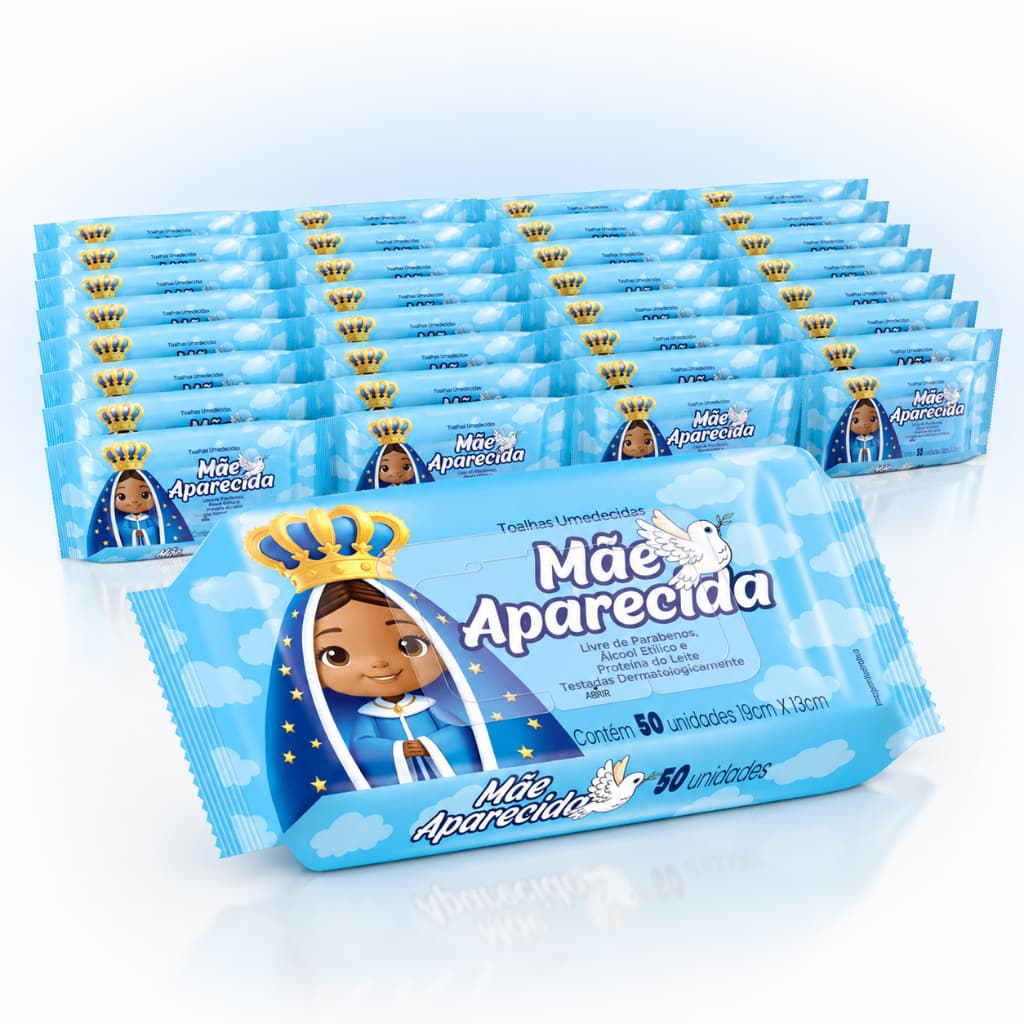 Lenço Umedecido Mãe Aparecida Kit 36 Pacotes 1.800 Folhas Toalhas Umedecidas para Bebê