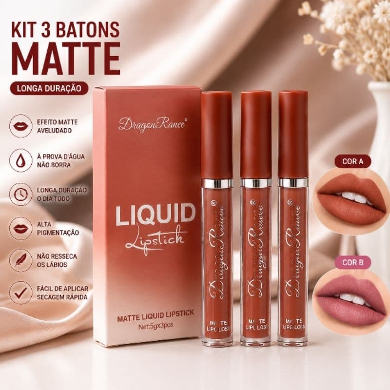 Kit 3 Batons Líquidos Matte Dragon Ranee Cores Variadas