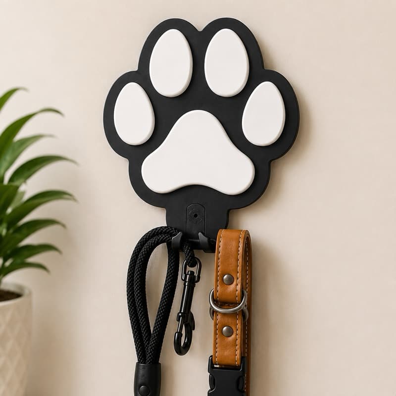 Porta Coleira e Guia Pet Patinha de Parede Organizador para Cachorro Suporte 3D