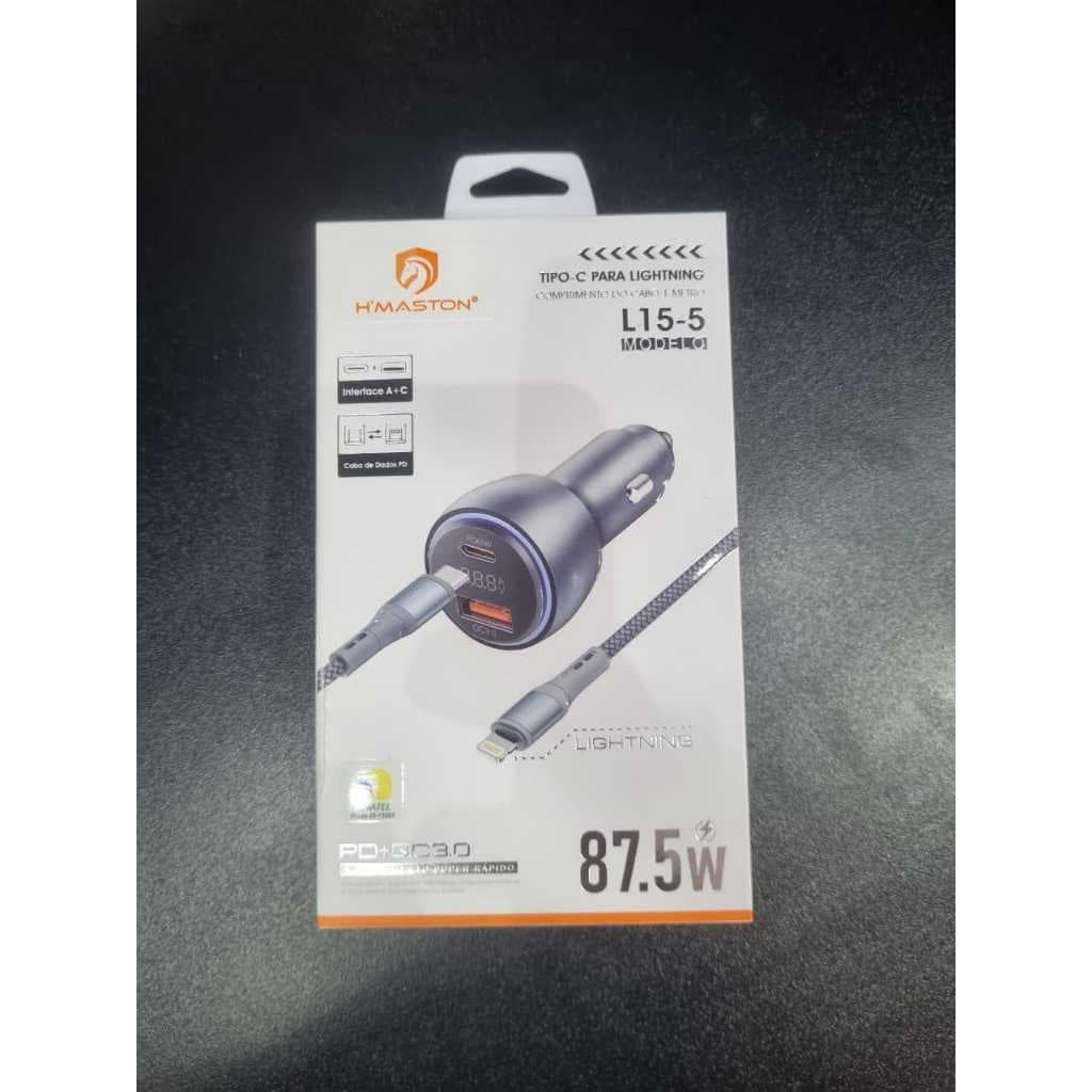 H’Maston L15-5 — Carregador Veicular 87,5W + Cabo Lightning