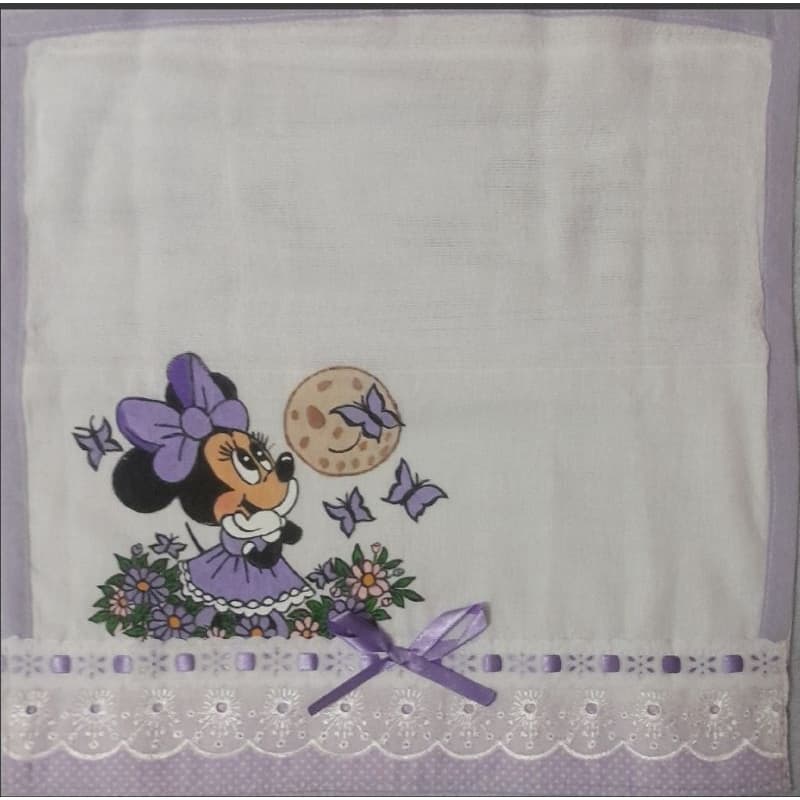 ❤️ Fralda De Boca Para Bebê Pintada à Mão - Minie Lilás/ Enxoval De Recém Nascido 34x34 ❤️