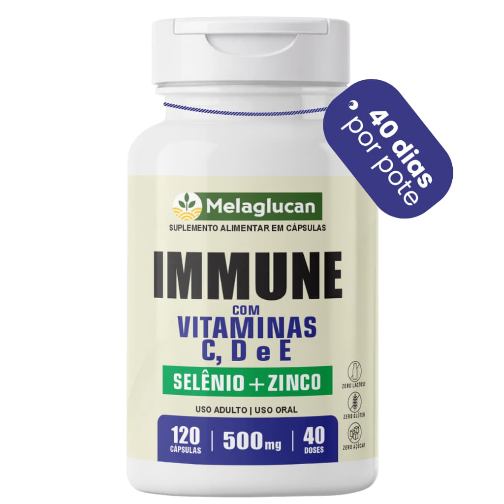 Immune Vitamina C D E + Selênio + Zinco 120 Cápsulas 500mg Suplemento Alimentar Imunidade Antioxidante Melaglucan