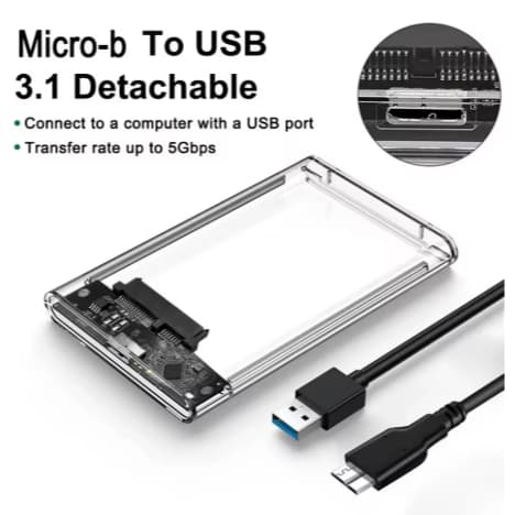Case Externa USB 3.0 para HD SSD SATA 2,5 Transparente