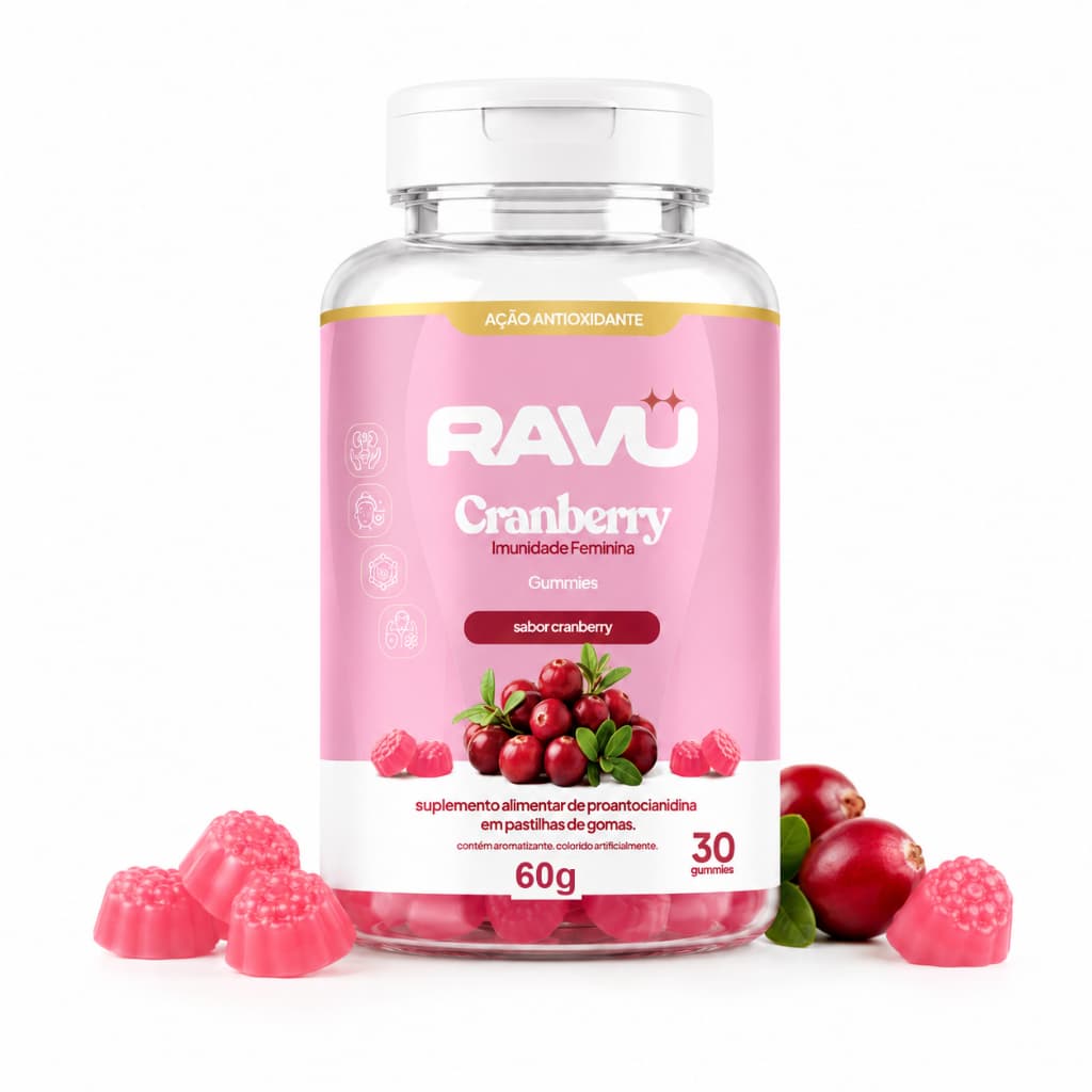 Cranberry Gummy Ravu 30 Gomas 60g | Suplemento em Goma Mastigável Sabor Cranberry Antioxidante