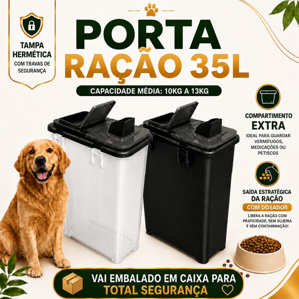 Porta Ração Container Grande 35 Litros Dispenser Mec Pet Cachorro Gato