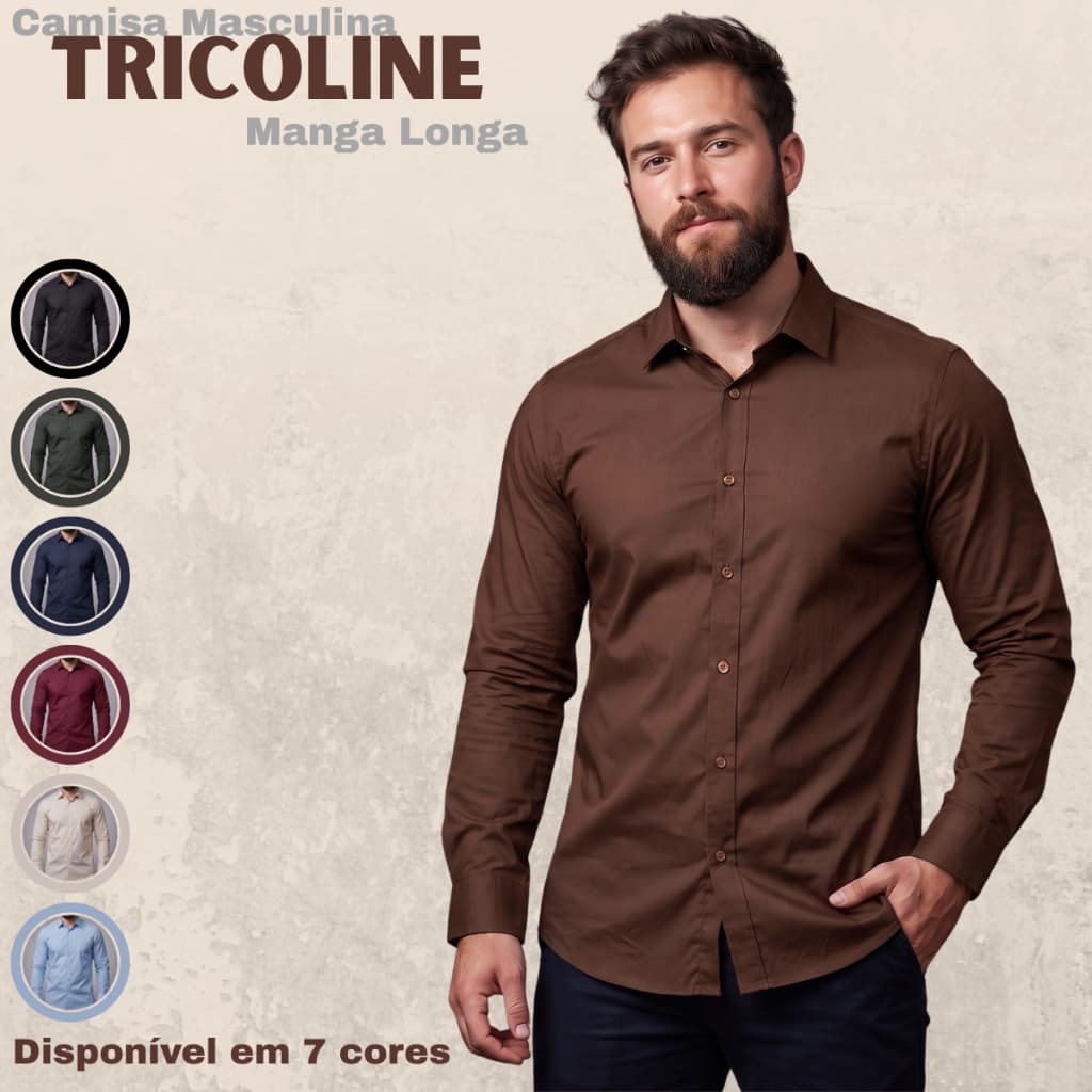 Camisa Social Masculina Slim Fit Manga Longa De Algodão De Botão