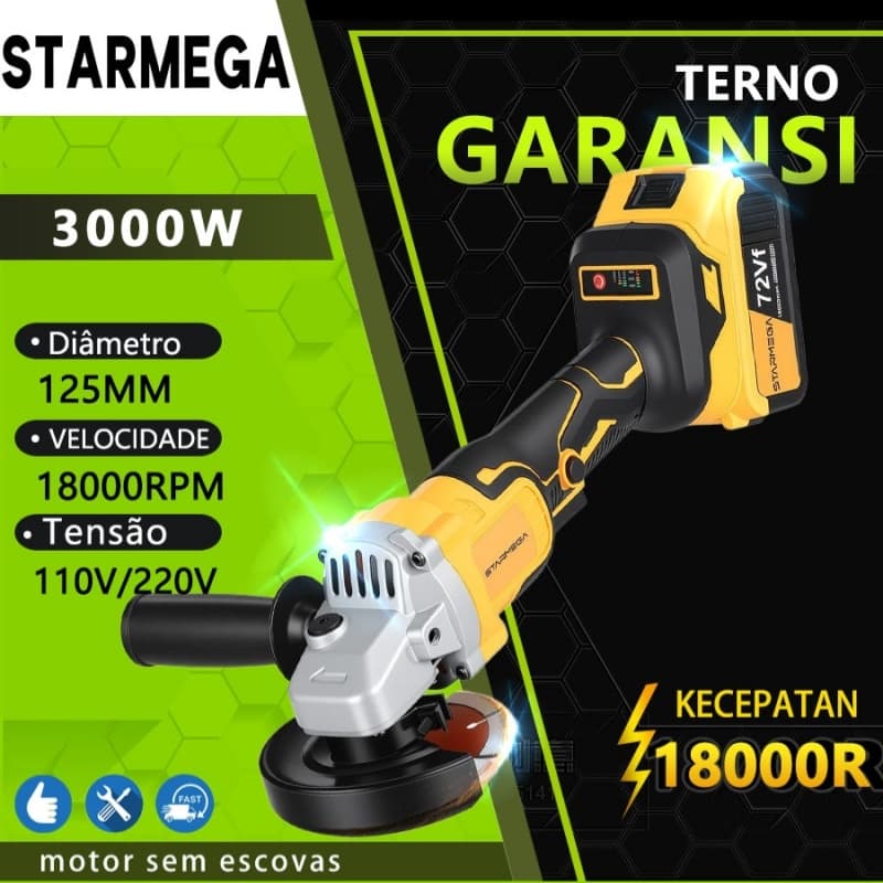 STARMEGA 125mm Esmerilhadeira Lixadeira Angular Sem Fio 2 Baterias 18000RPM Motor Brushless Maleta
