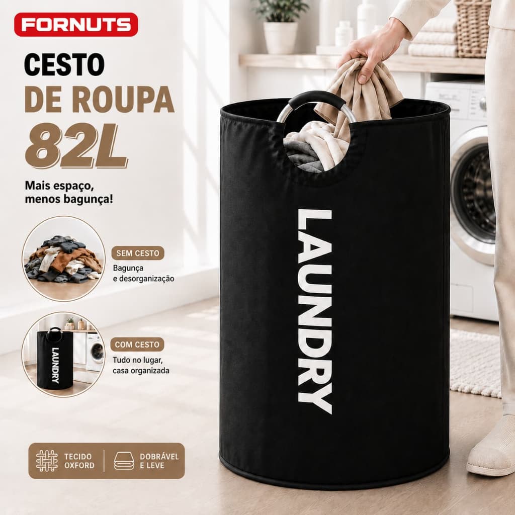 FORNUTS Cesto de Roupa Suja 82L Grande Dobrável Oxford Organizador Multiuso com Alça Reforçada para Banheiro e Quartos