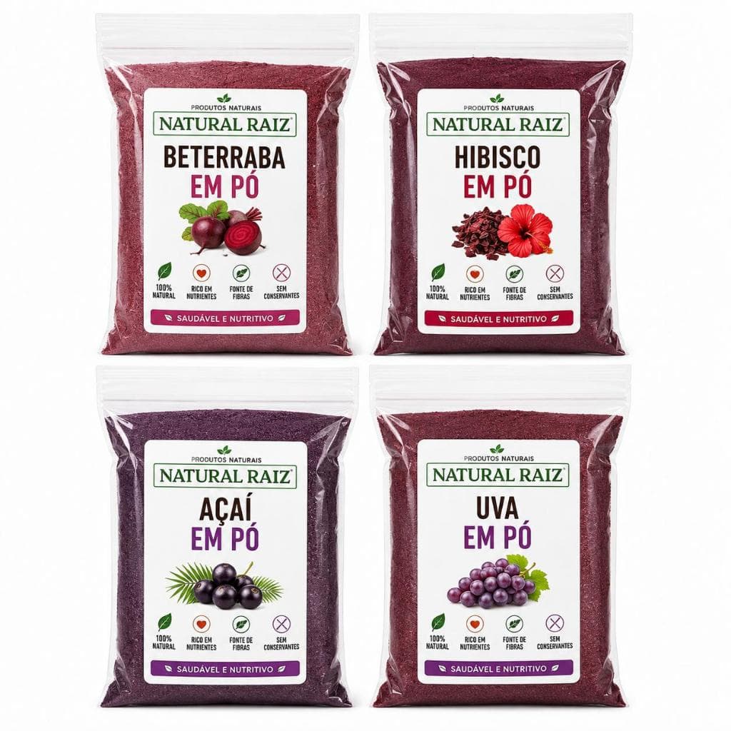 kit Farinhas Energéticas - Beterraba + Hibisco + Açaí + Farinha De Uva - Novo Original Puro
