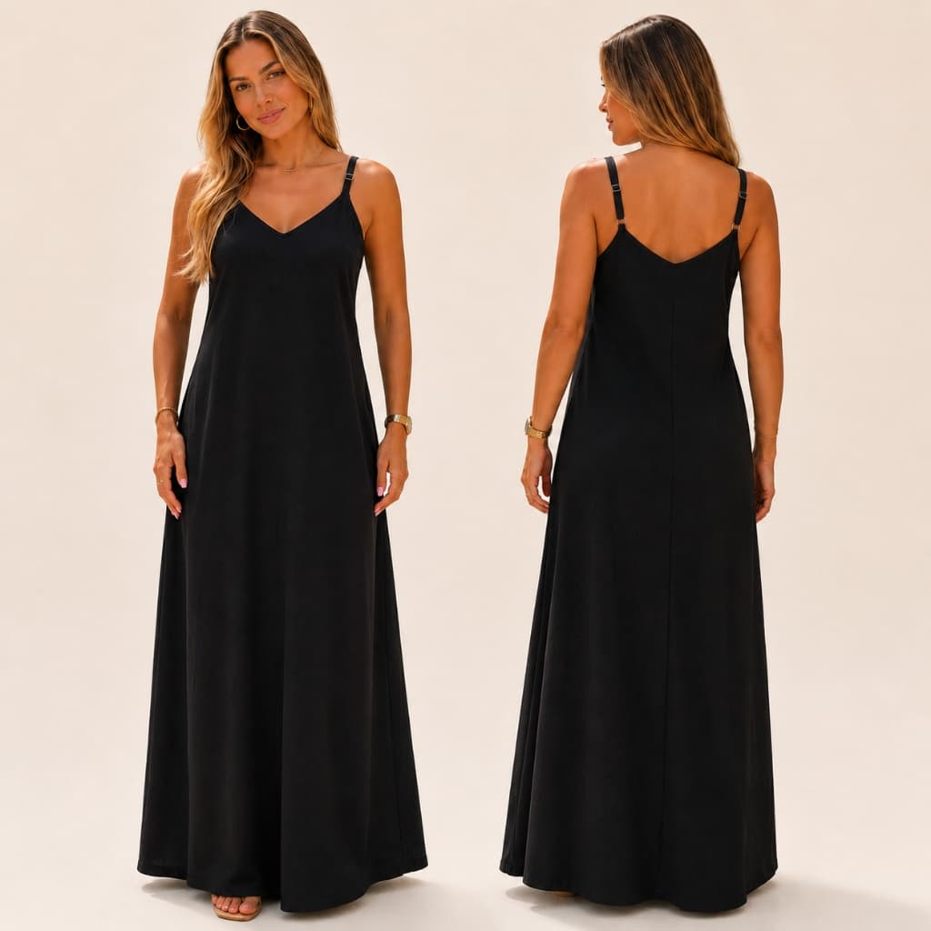 Vestido Longo Feminino Alcinha Regulável Soltinho Duna Forro Decote Verão Alça P ao GG