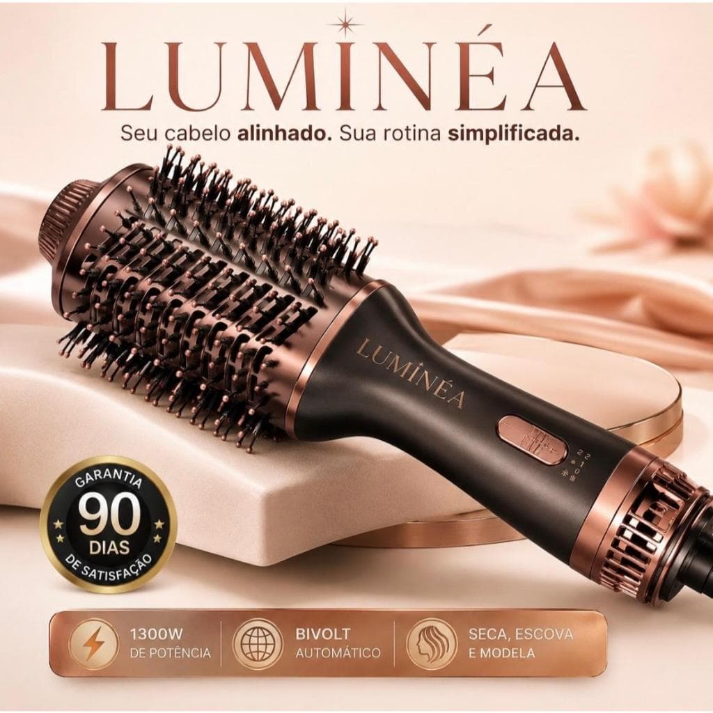 LUMINÉA Escova Secadora Profissional Bivolt 1300W para Secar, Modelar e Alinhar Cabelos