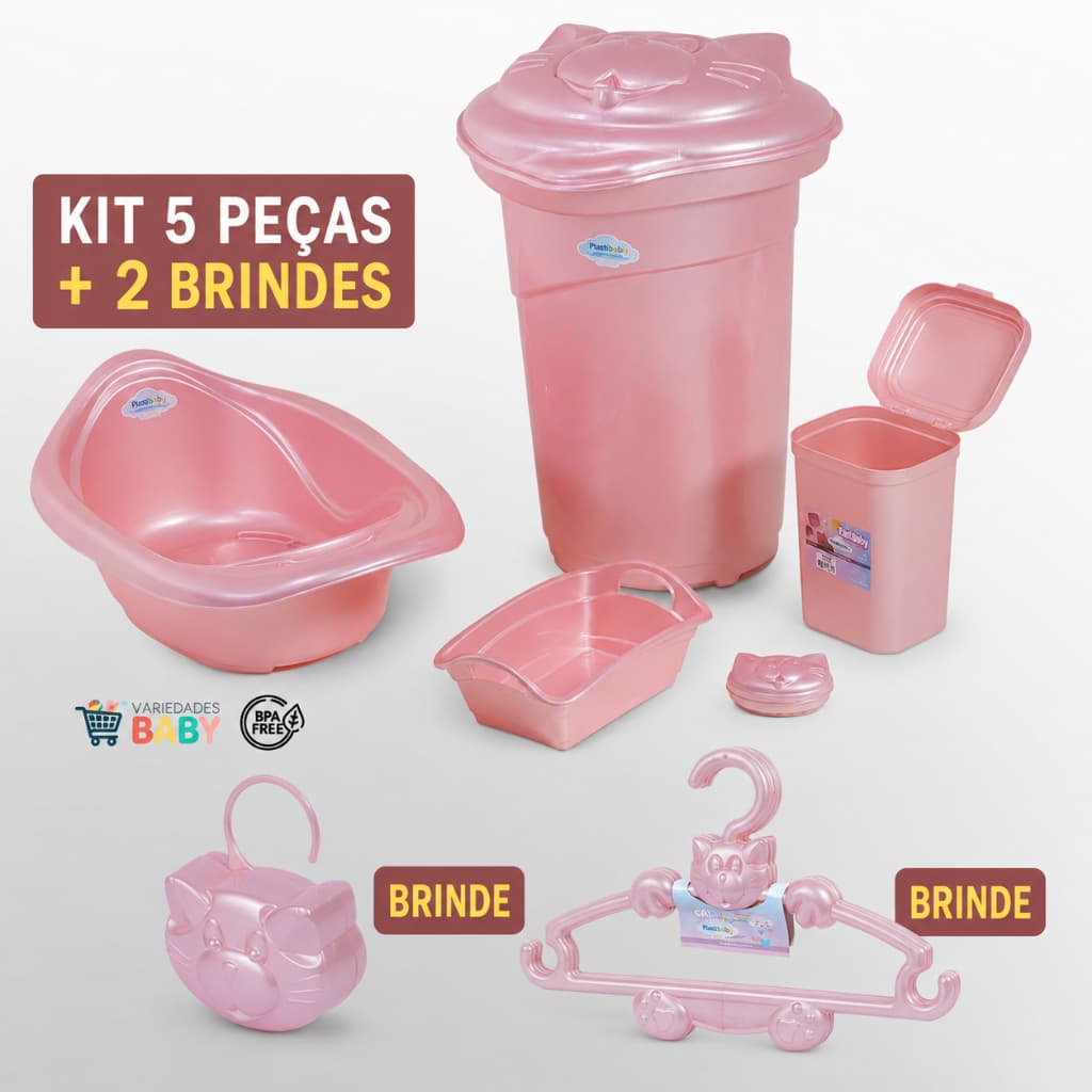 Kit Banho Baby Completo Banheira 22L Cesto 36L Lixeira 4,5L Organizador e Saboneteira Envio Rápido