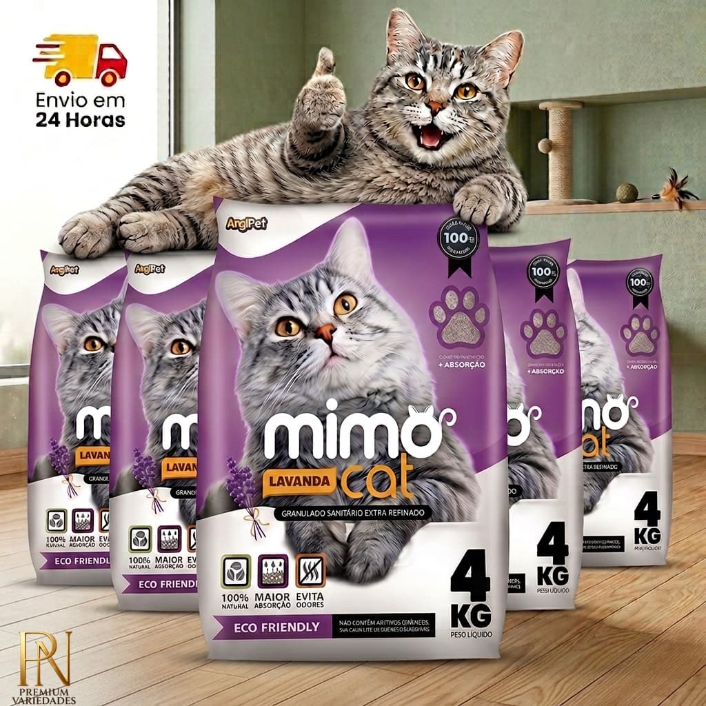 Kit 5 Areia Sanitária Higiênica Argila Natural para Gatos Lavanda Mimo Cat Grãos Médios 20 kg Alta Absorção