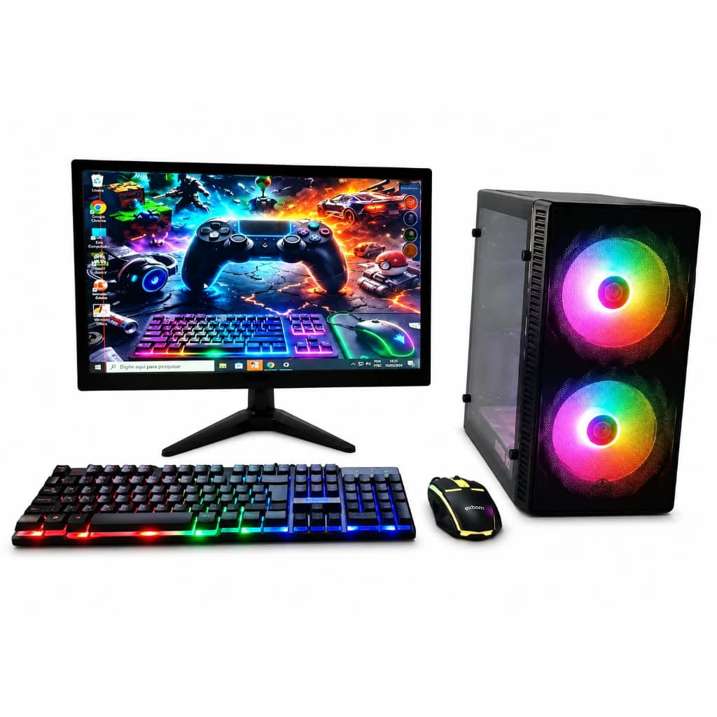 Kit Gamer Gabinete LED + Monitor + Teclado e Mouse