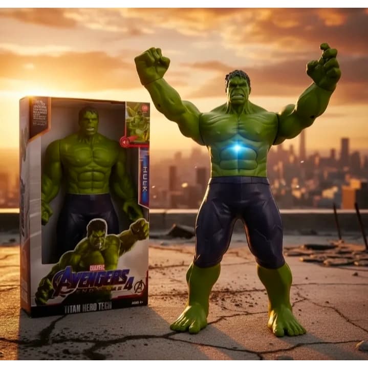 Boneco Hulk Grande 30 Cm Articulado Com Luz E Som De Batalhas De Lutas Heroes