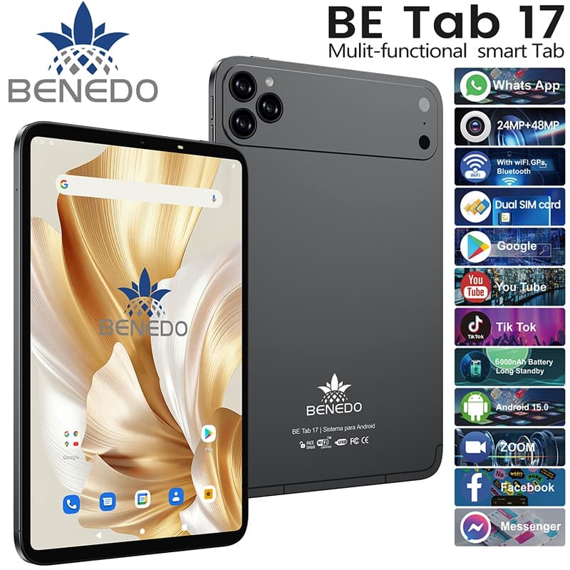 Tablet BE TAB17 Wifi com chip 10.1 6000mah Android 15, Teclado+Mouse 8GB RAM 512GB Câmera Bluetooth