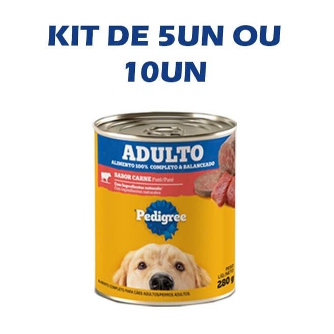 Kit Ração Úmida Pedigree Lata Patê Cães Adultos sabor Carne 280 g