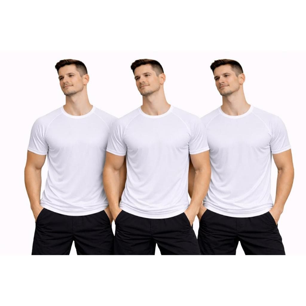 Kit 3 Camisetas Dry Fit Masculina Branca Lisa Unissex Academia Treino Corrida Musculação UV 50+ Anti Suor Odor