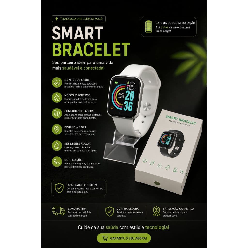 Smartwatch Relogio Inteligente Masculino Feminino Smart Bracelet Fitness Esportivo Notificações