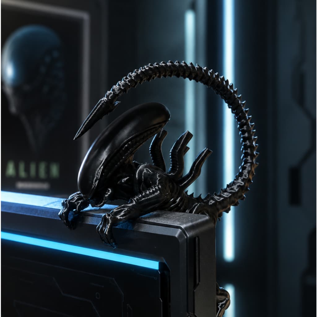 Alien de Monitor estátua decorativa GEEK, colecionável sci-fi, ideal para setup gamer - minuatura Xenomorfo