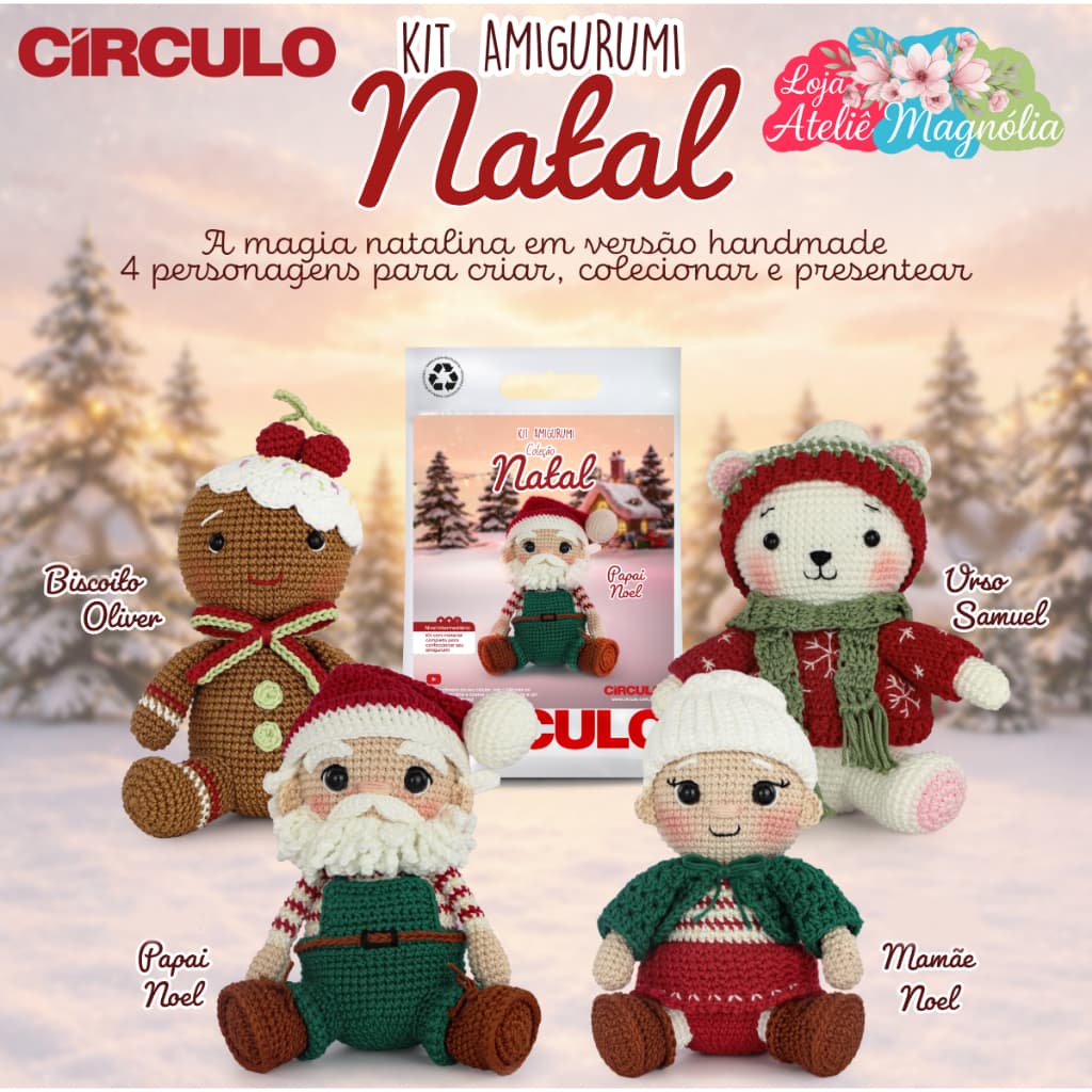 Kit Amigurumi Natal 2026 Crochê - Círculo - Material Completo + Receita