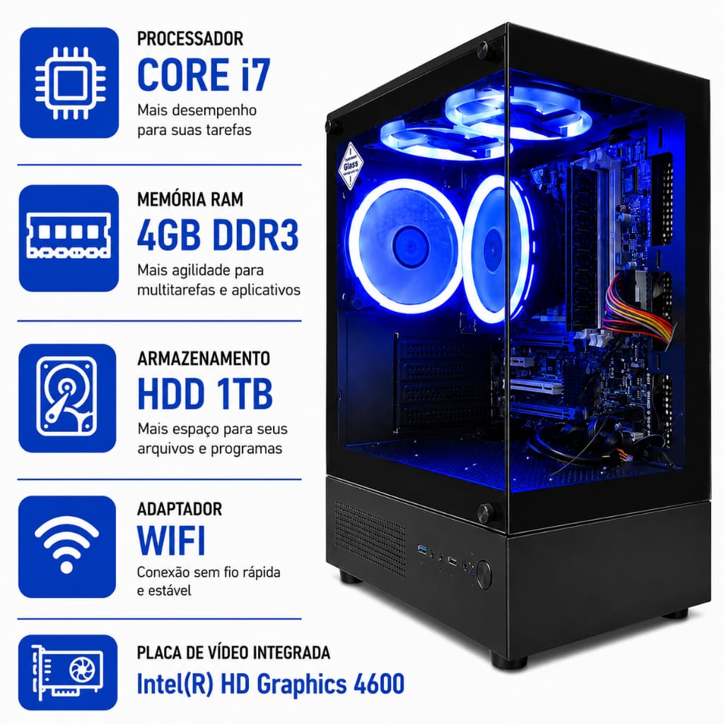 Desktop Gamer Computador Intel i7 de 4ª Geração 16Gb Ram Ddr3 VGA Onboard HD 1TB Cpu Torre Com Wifi