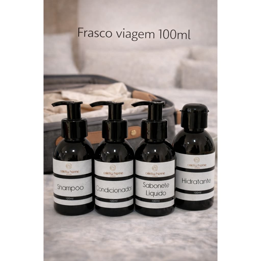 Frasco Viagem Avião 100ml Âmbar Recarregavel Shampoo Condicionador Sabonete Líquido Hidratante