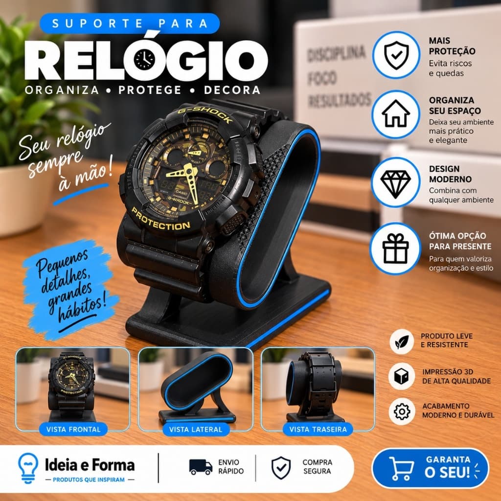 Suporte para Relógio 3D | Organizador de Mesa para Relógio e Smartwatch | Presente