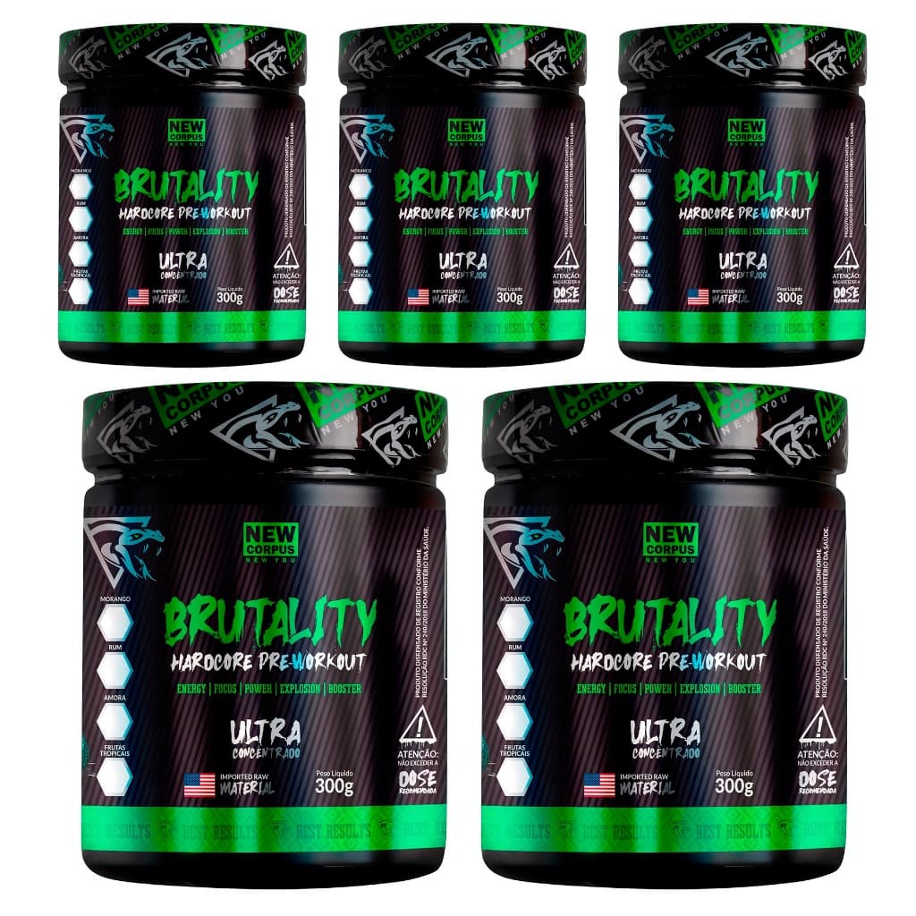 Kit 5x Brutality Pré Treino Workout 300g Energia Foco Performance Treino Original