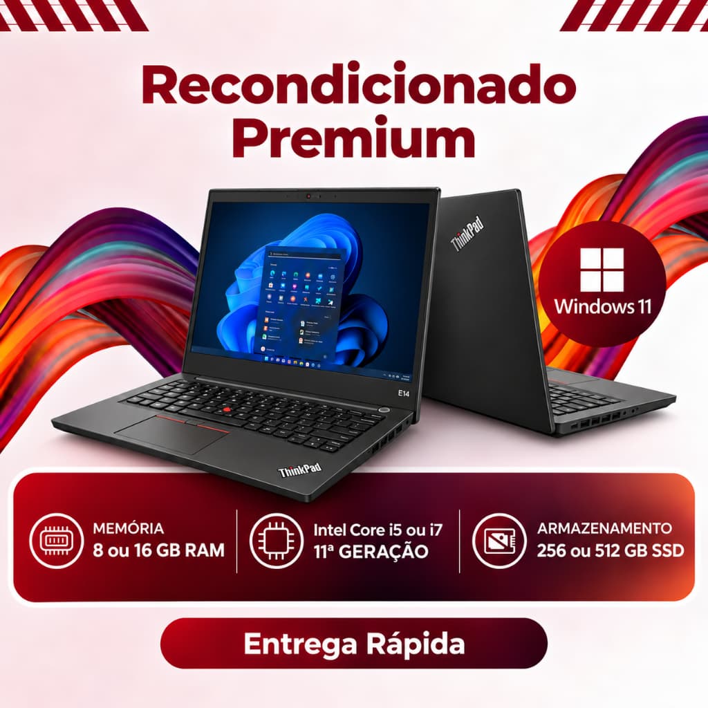 Notebook Lenovo ThinkPad i5 11ª Geração 16GB RAM SSD 256GB Windows 11