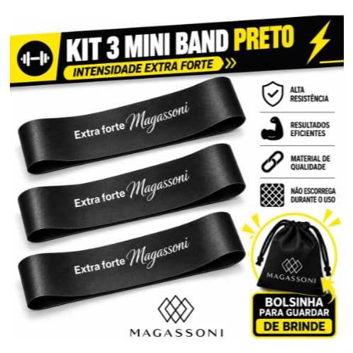 Kit 3 Mini Band Super Forte Treino Funcional Academia Fisio Musculação Acompanha Bolsinha de Brinde