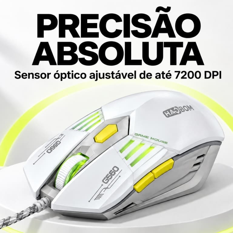 Mouse Gamer Com Fio 6D 7200DPI Led 4 Cores Peso Interno 25g Sem Driver PC Desktop