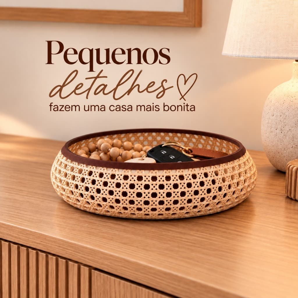 Cesto  organizador Porta Objeto Decorativo Rattan Moderno Decoração Mesa  Sala Banheiro Quarto Presente
