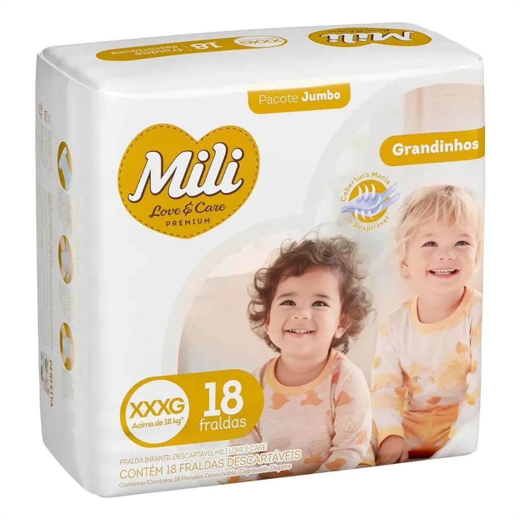 Fraldas descartáveis promoção Mili Love Care XXXG 18 Unidades – Fralda Descartável Infantil ou bebe