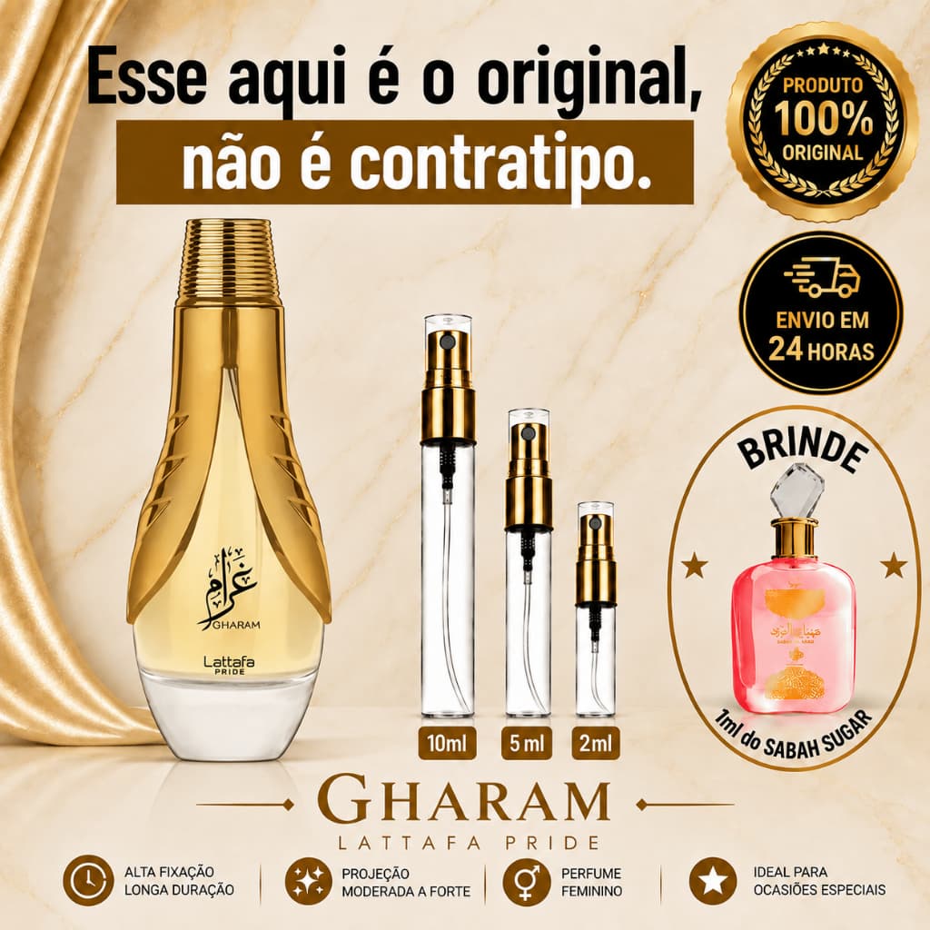 Gharam - Perfume Árabe Feminino - 100% ORIGINAL - Importado - Alta Fixação - Alta Projeção - Doce Frutado