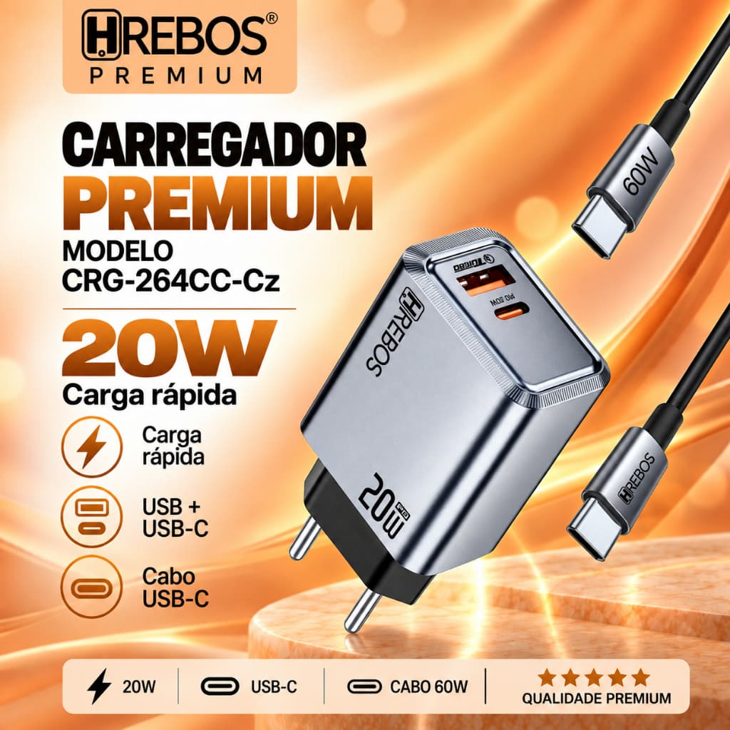 HREBOS Kit de carregador de 100W Suporta carregamento rápido e protege a bateria do celular.Fácil de transportar