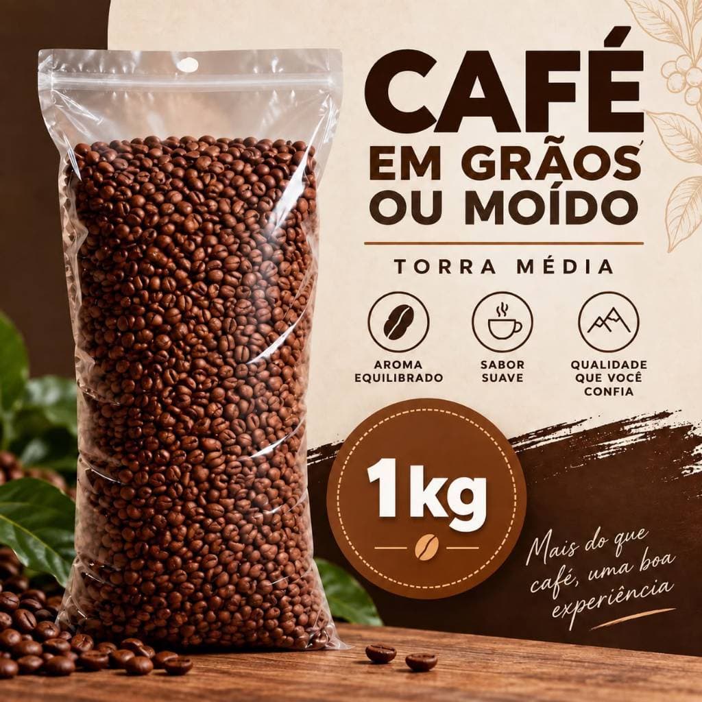 Café em Grãos ou Moído Torra Média 1kg Gourmet Aroma Equilibrado Sabor Suave