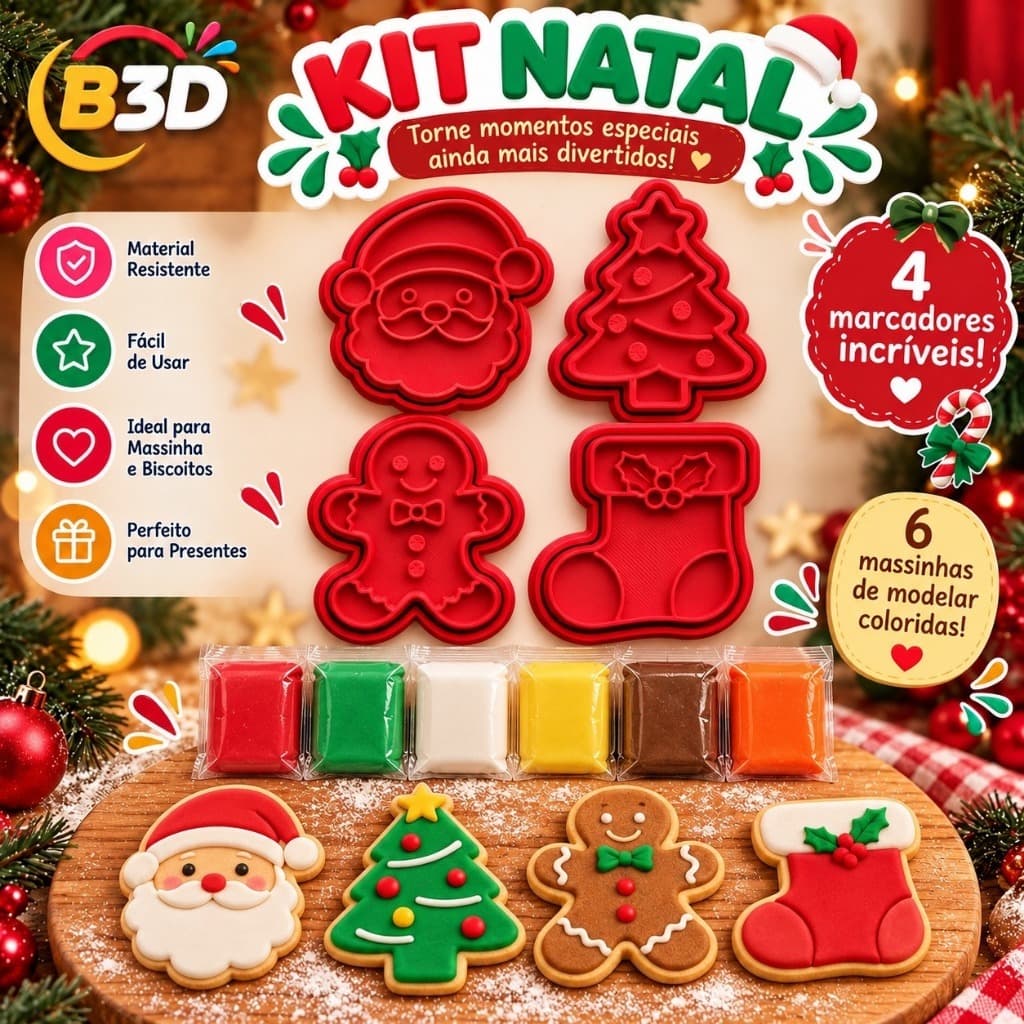 Cortador e Marcador Natal  - Marcador Pasta Americana Biscuit Cookie Massinha de Modelar