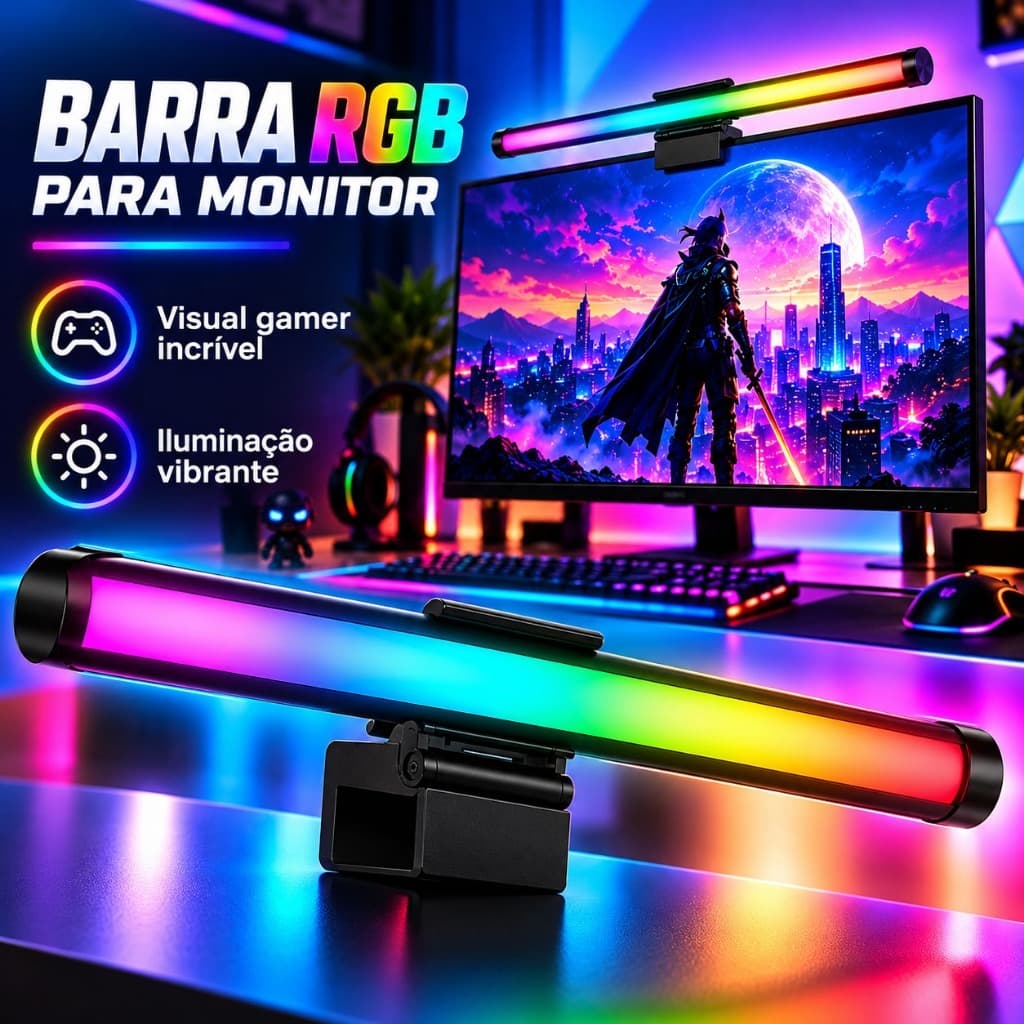 STARMEGA 120W 45cm 7cors Barra RGB para Monitor Iluminação Ambiente Gamer, Luz de Fundo Ajustável para Setup PC