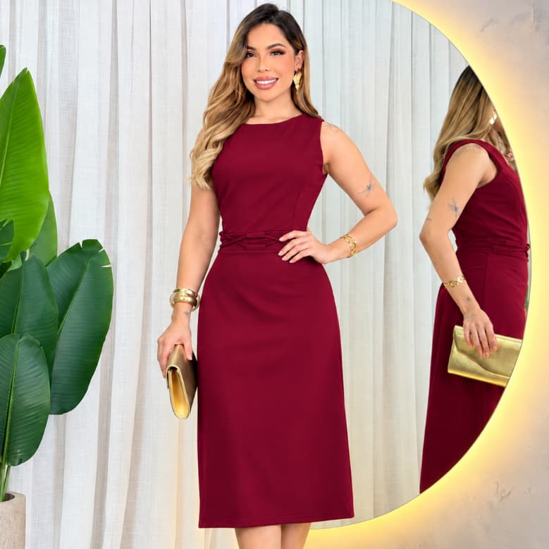 Vestido Midi Feminino Alfaiataria Scuba Elegante Social Casual Chic P ao GG Moda Feminina LAISA