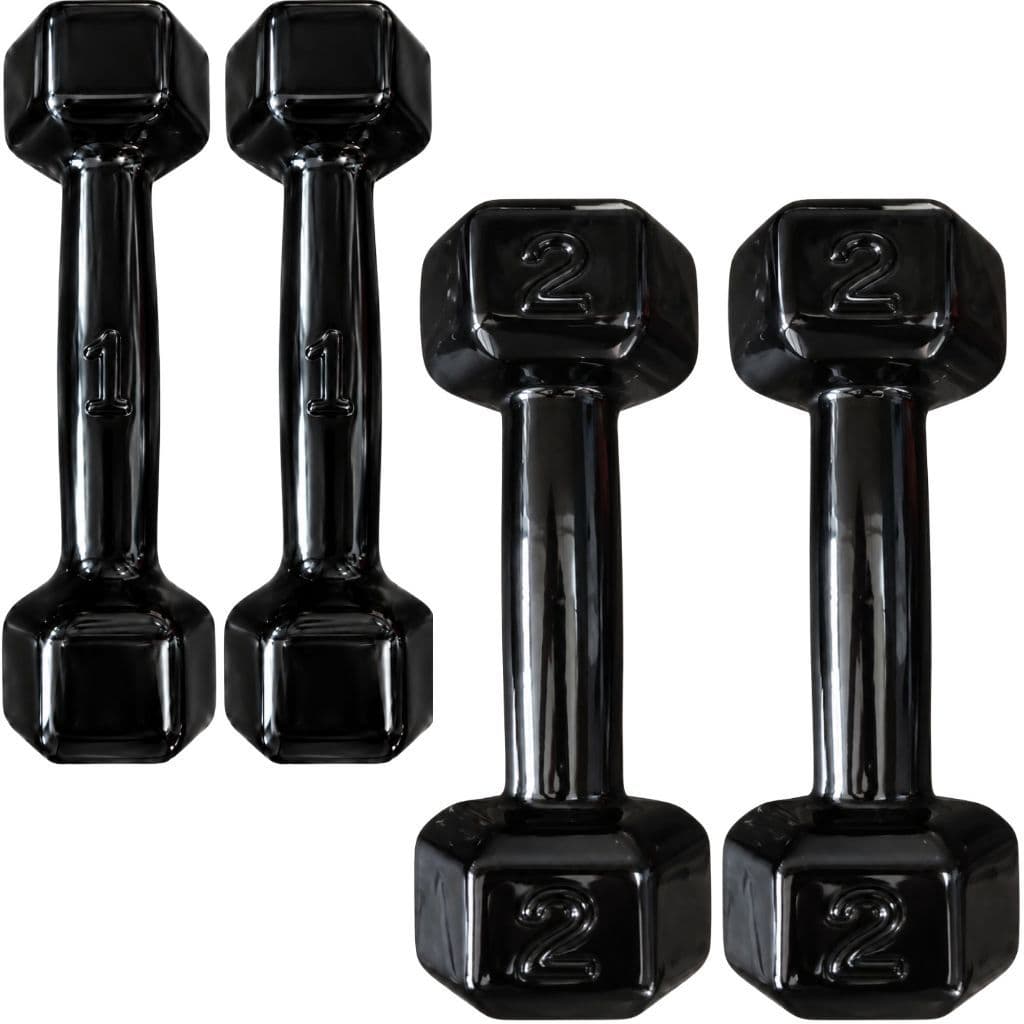 Kit Par Halter Sextavado Emborrachado 1kg + 2kg 6kg Total Musculação Academia Treino Funcional CrossFit Fisioterapia Fit
