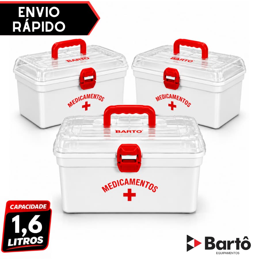 Kit Até 3 Caixas Organizadoras De Primeiros Socorros 1,6 Litros Multiusos Travas Nas Laterais