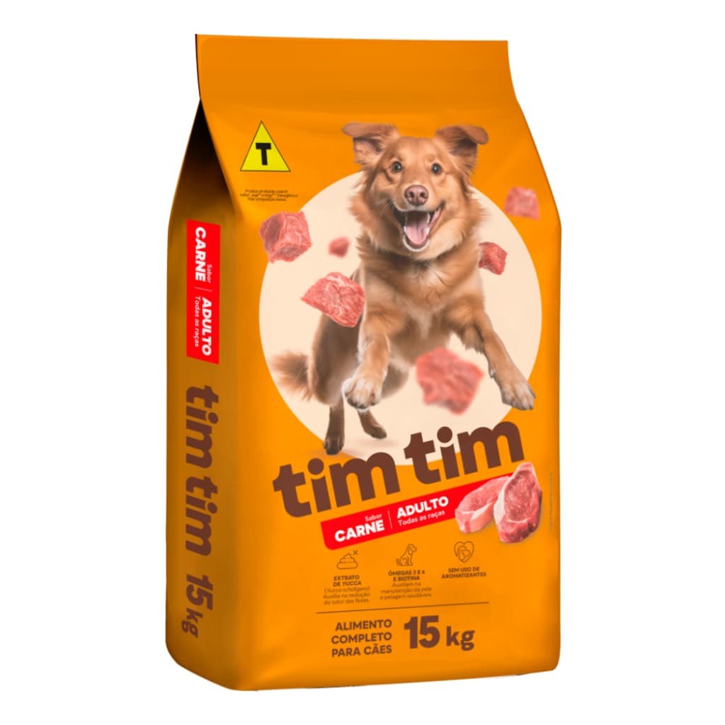 Ração Tim Tim Dog para Cachorro Cães Adultos 18% Proteína Sabor Carne 15 Kg