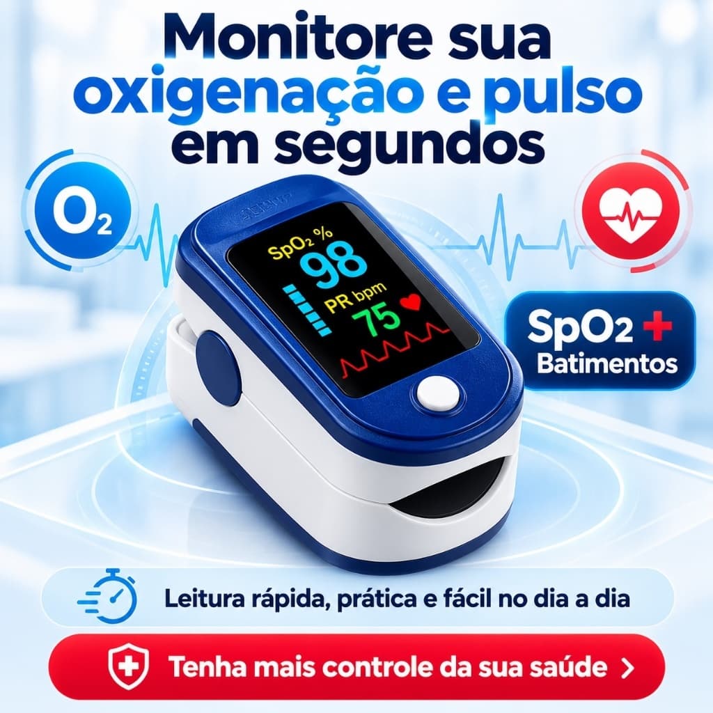 Oxímetro Digital de Dedo Medidor de Oxigênio no Sangue Saturação SpO2 Frequência Cardíaca