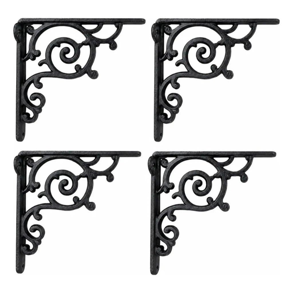 Kit 4 Cantoneiras Cantoneira Mão Francesa Vintage Decorativas Suporte Parede Prateleira Bancada Ferro Fundido Preto